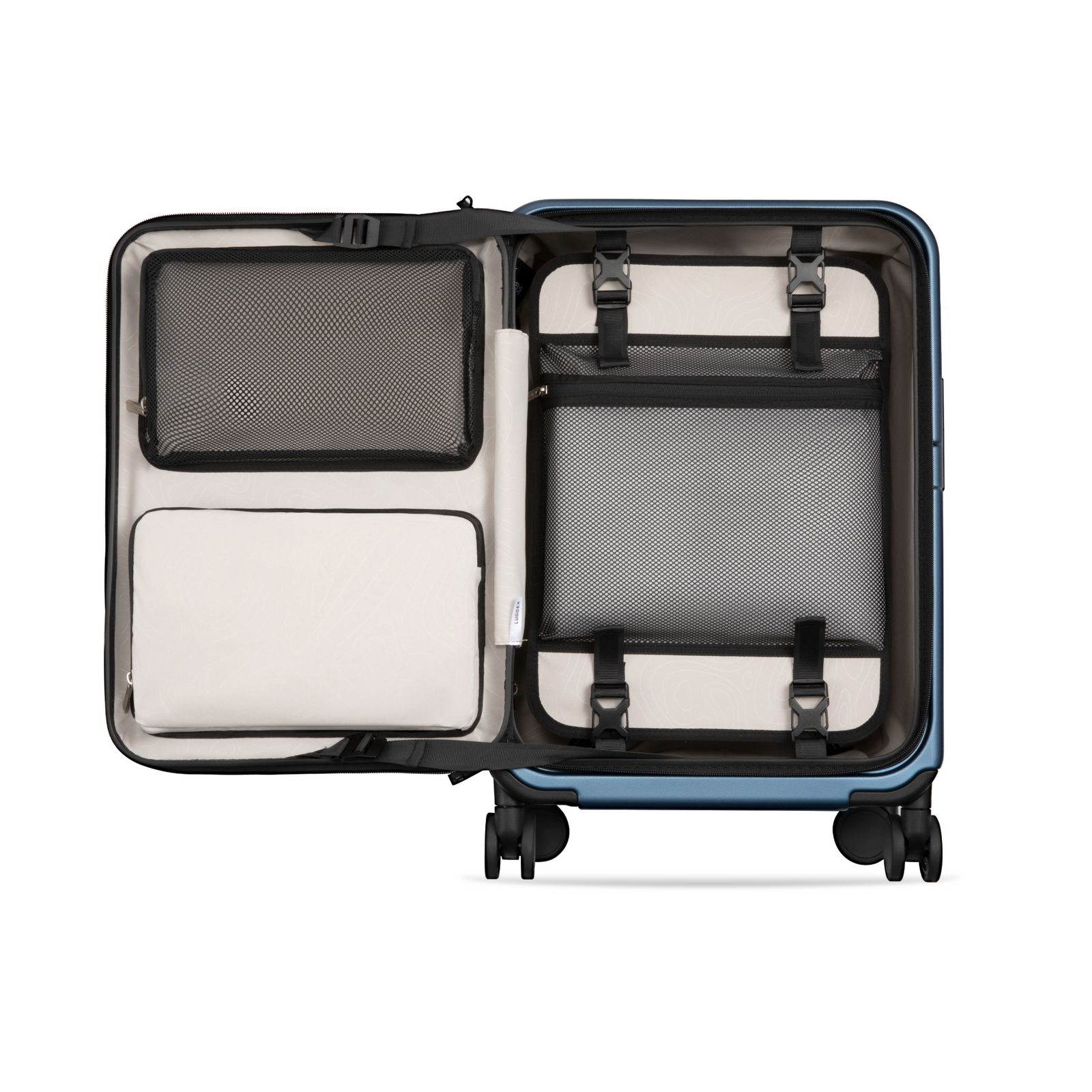 LUGGEX carry-on suitcase with an organized interior, removable divider, and separated compartments—designed to keep packing neat and items in place.

#show  #color_blue