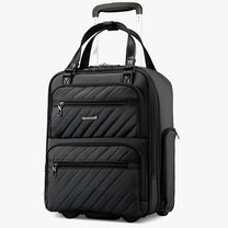 LUGGEX 16-inch airline-approved underseat carry-on luggage with wheels, featuring a laptop compartment and silent spinner wheels for smooth travel. 