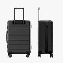 Back and side view of LUGGEX zipperless carry-on suitcase showing adjustable telescopic handle and reinforced aluminum frame for stable and durable travel. #show #color_black
