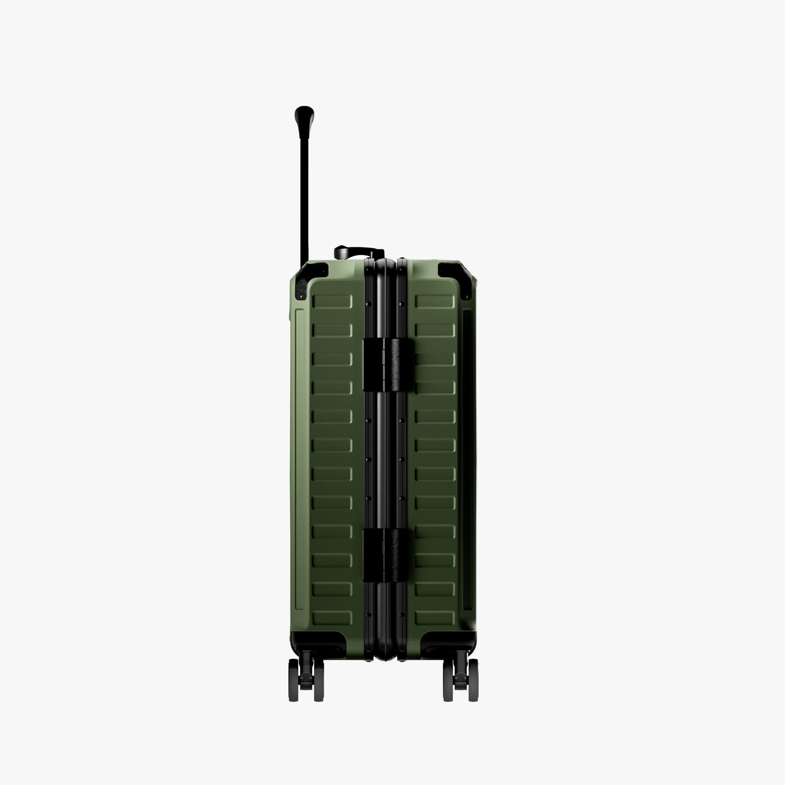 The LUGGEX zipperless carry-on features a reinforced central hinge and rigid aluminum frame, delivering enhanced structural stability and secure closure without traditional zippers. #show #color_olive_green