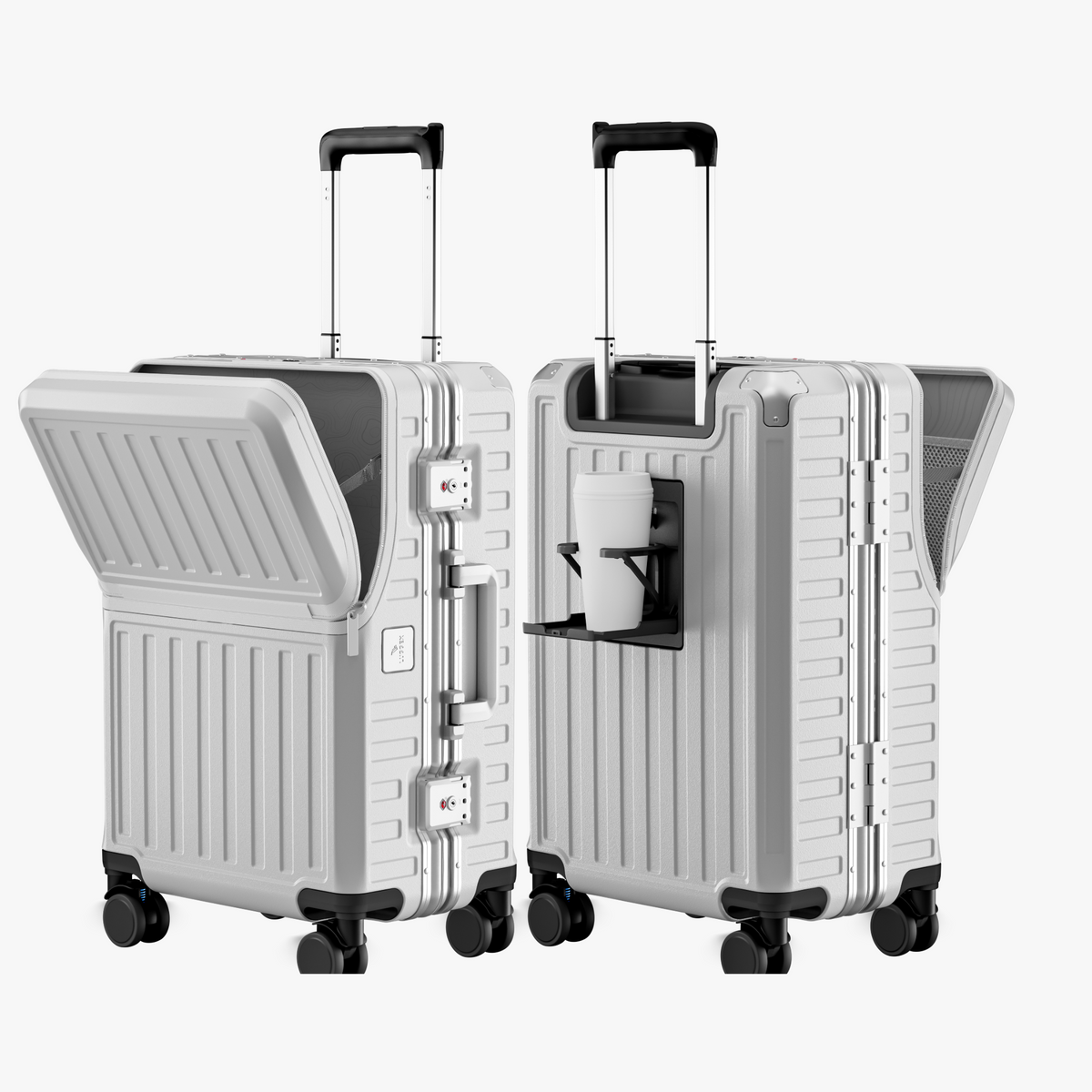 LUGGEX SF81-M1 21-inch Pearl Silver carry-on, two views open #color_silver-gray