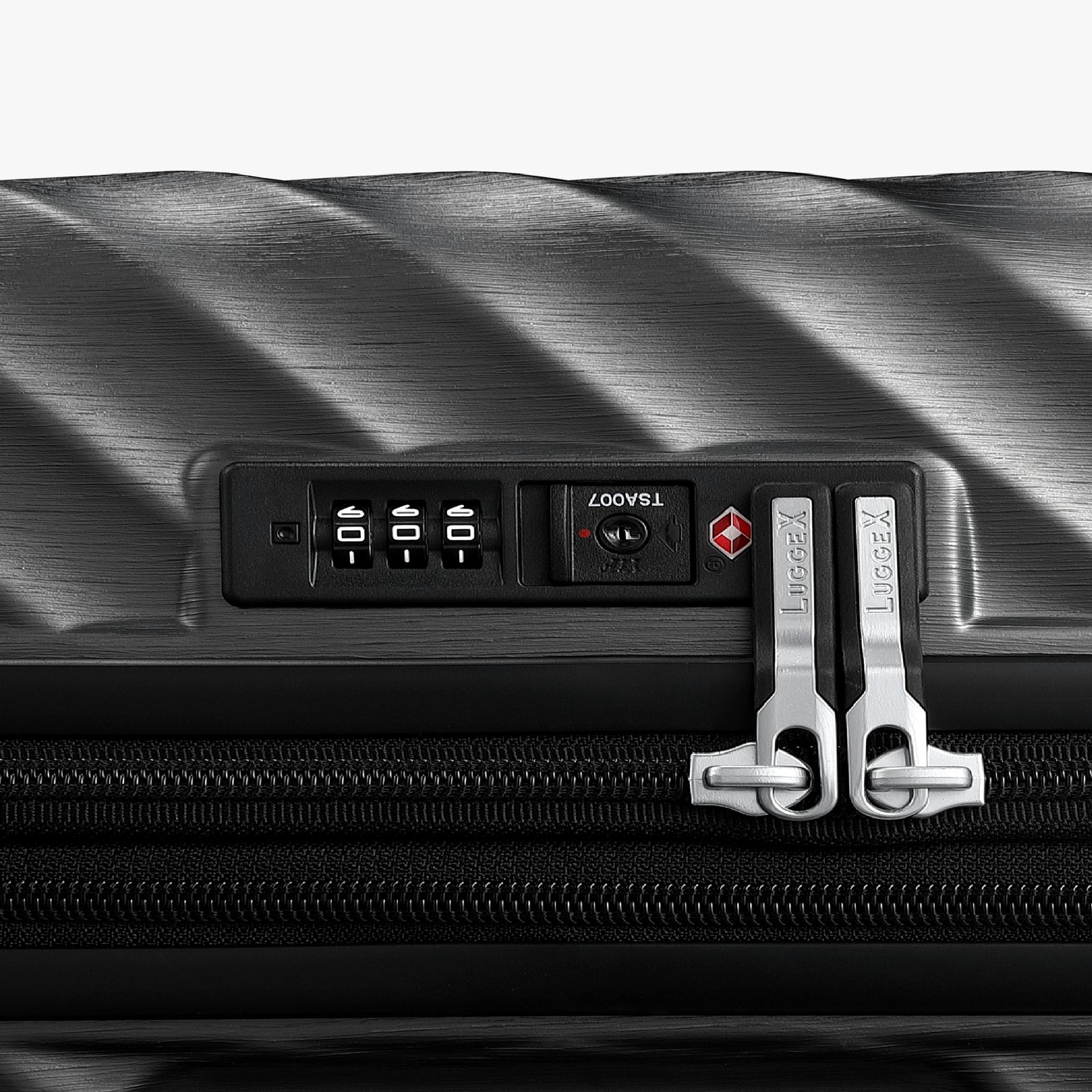LUGGEX trunk check-in suitcase with a TSA-approved combination lock and durable zippered closure for secure, travel-ready packing.
