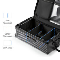 LUGGEX  trunk check-in suitcase with a removable divider that adjusts to side, center, or stowed positions for flexible compartment organization.
