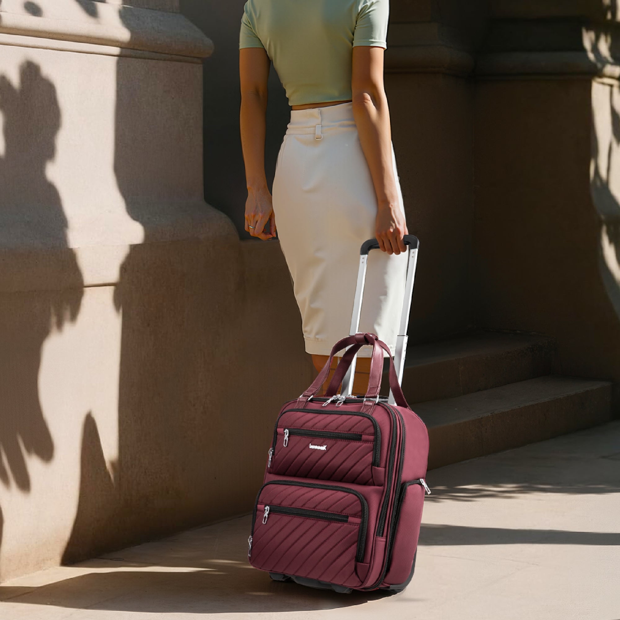 Lightweight underseat carry-on with smooth wheels, ideal for daily travel, commuting, and short trips. #color_cherry_red