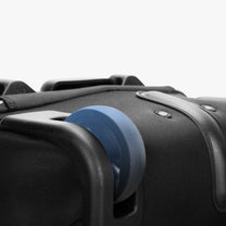 Reinforced wheel of a 16-inch underseat carry-on luggage, designed for stronger durability, silent rolling, and long-term travel use. #show #color_blue