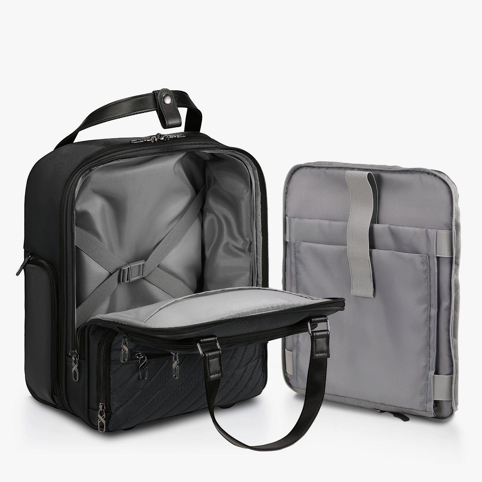 Underseat carry-on luggage with removable padded laptop compartment, designed for airline-approved travel and flexible business use. 