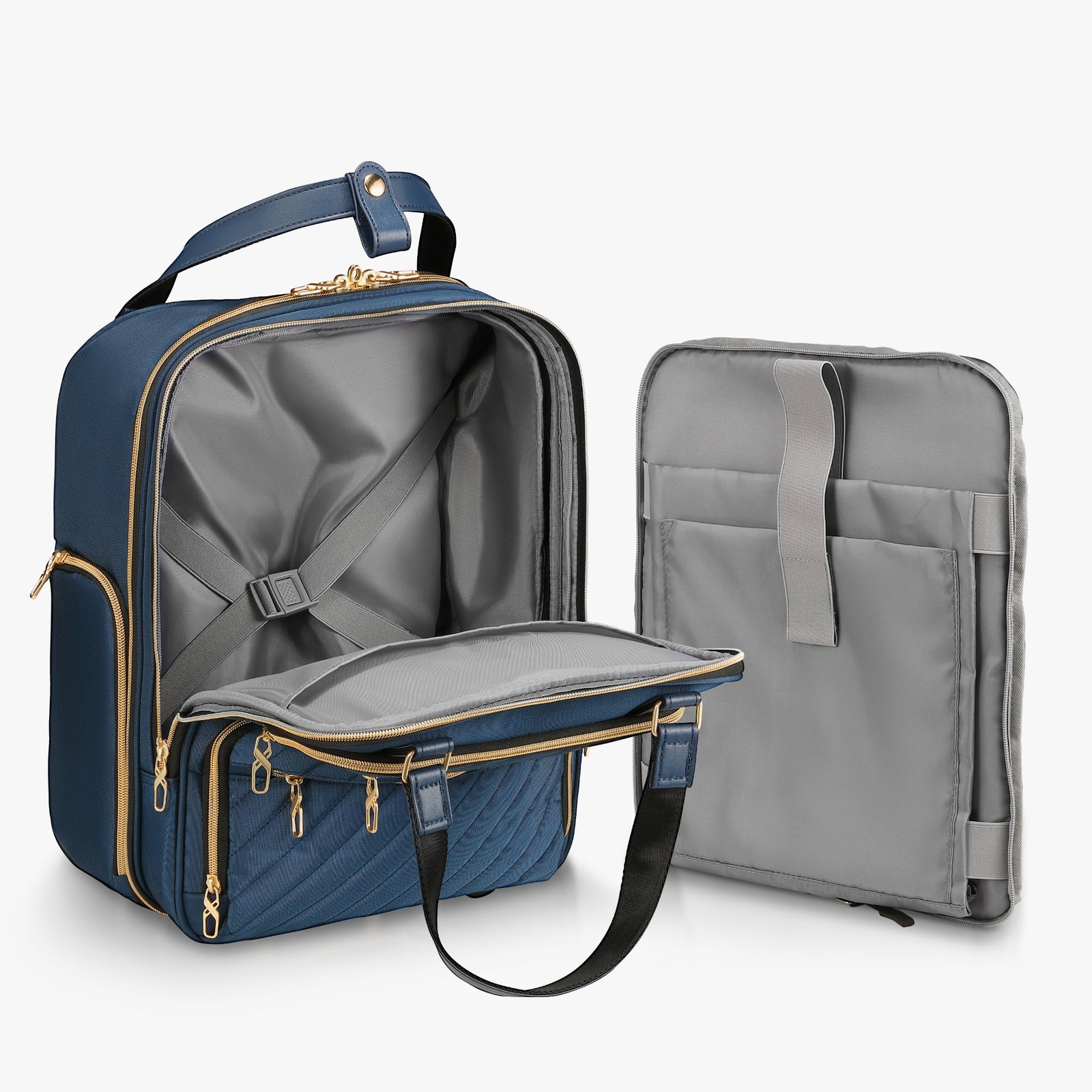 Underseat carry-on luggage with removable padded laptop compartment, designed for airline-approved travel and flexible business use. #show #color_blue