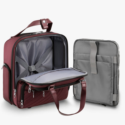 Underseat carry-on luggage with removable padded laptop compartment, designed for airline-approved travel and flexible business use. #show #color_cherry-red